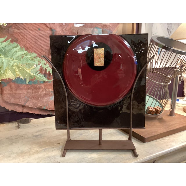 2000 - 2009 Signed Sculptural Art Glass Vase on Iron Stand For Sale - Image 5 of 10