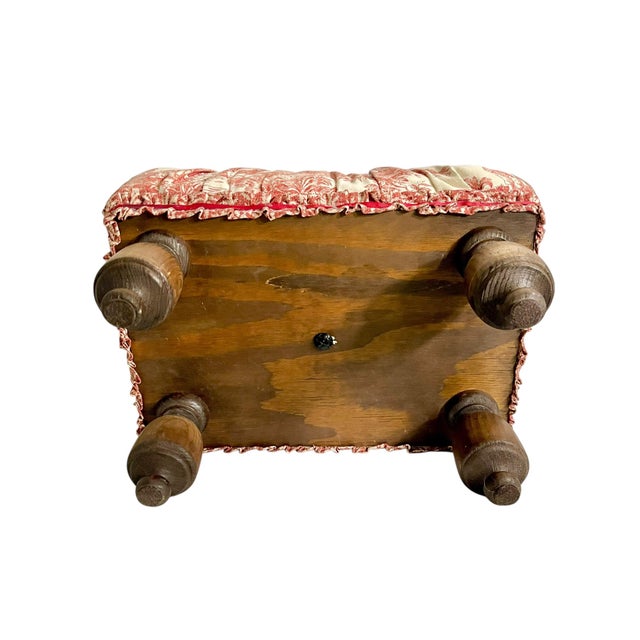 Mackenzie Childs Vintage French Provincial Style Red Toile Foot Stool in the Style of Mackenzie Childs For Sale - Image 4 of 13