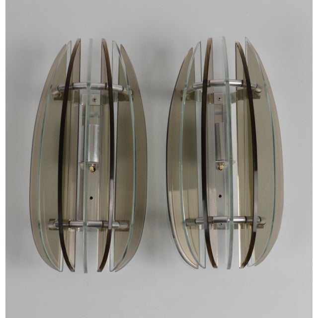 Italian Veca Smoked and Clear Glass Sconces from Veca, 1970s, Set of 2 For Sale - Image 14 of 18