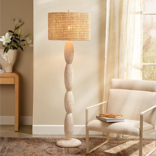 Almond Floor Lamp, White Washed Wood Texturally rich and absolutely charming, this hand-crafted acacia wood floor lamp...