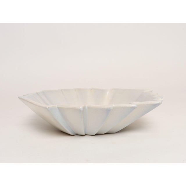 Ceramic Art Deco Blue and White Matte Ceramic Lorbeek Console Bowl by Weller Pottery For Sale - Image 7 of 18