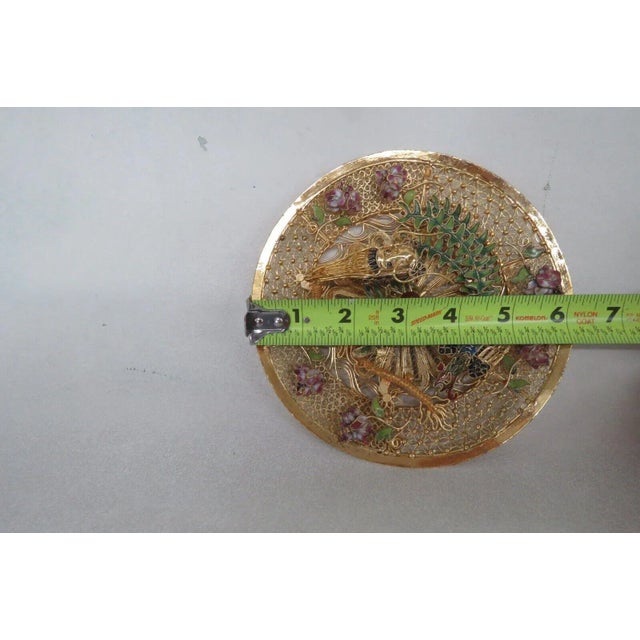 Chinese Chinese Gold Filigree Gilt Enamel Dragon Phoenix 3d Decorative Plate For Sale - Image 3 of 12