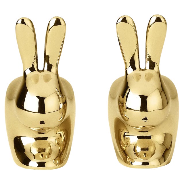 Rabbit Salt and Pepper Shakers with Brass Finish by Stefano Giovannoni, Set of 2 For Sale