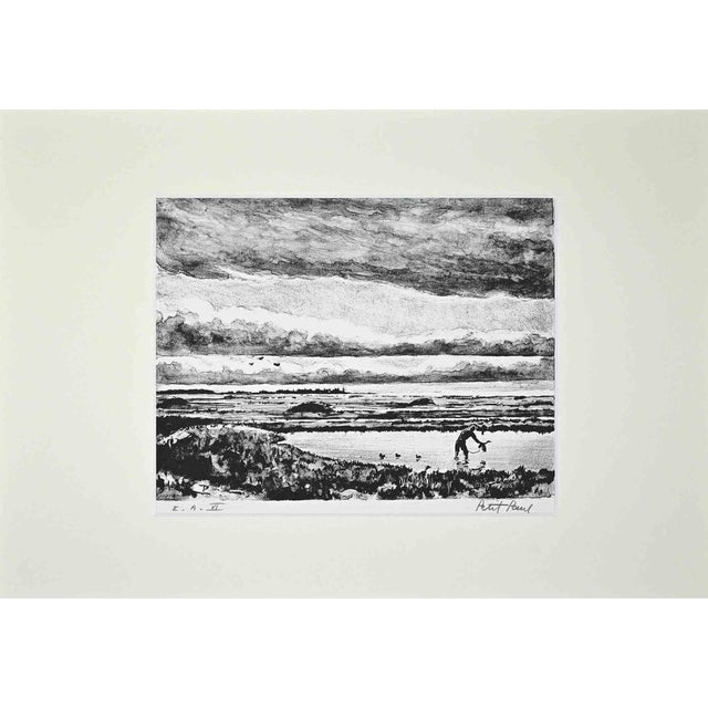 Dawn over the Labor Field is an original lithograph realized by Paul Petit in the mid-20th Century. Hand-signed. E.A. VI....