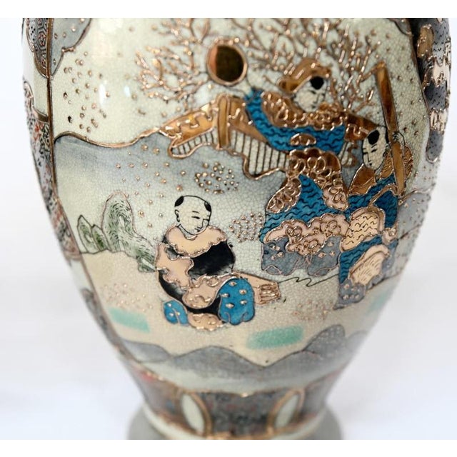 Japanese Satsuma Vases with Figural Decoration, Set of 2 For Sale - Image 4 of 7