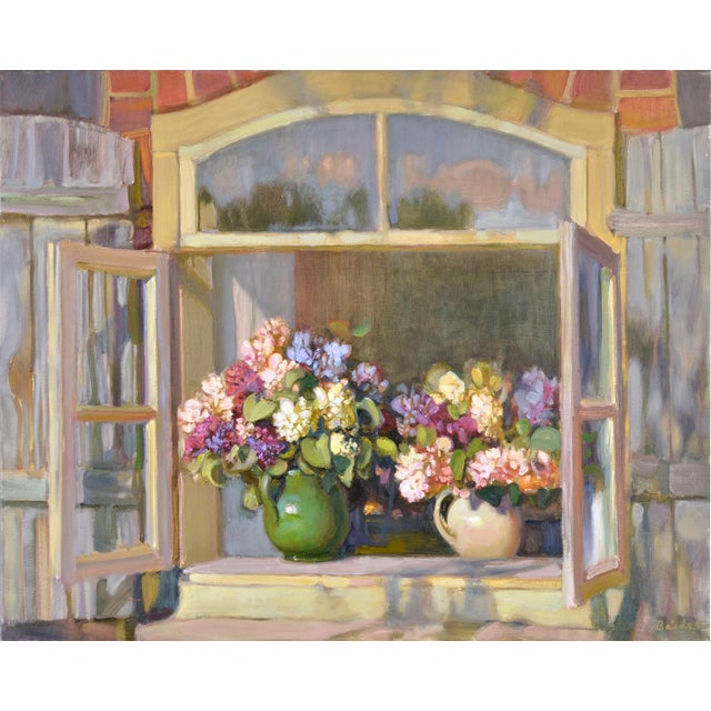 Early 21st Century Valery Bayda, Lilacs in the Window, 2012, Oil Painting on Canvas For Sale - Image 5 of 5