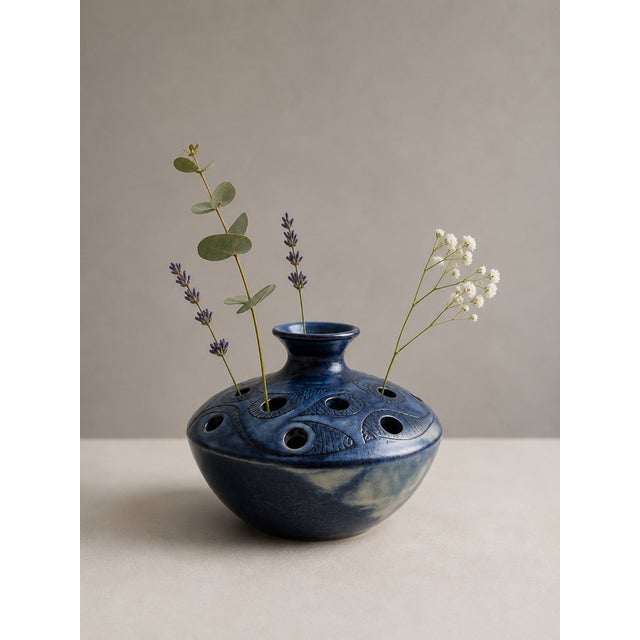 An elegant flower holder vase in glazed stoneware from the art of Vallauris handmade by the famous ceramic masters Jacques...