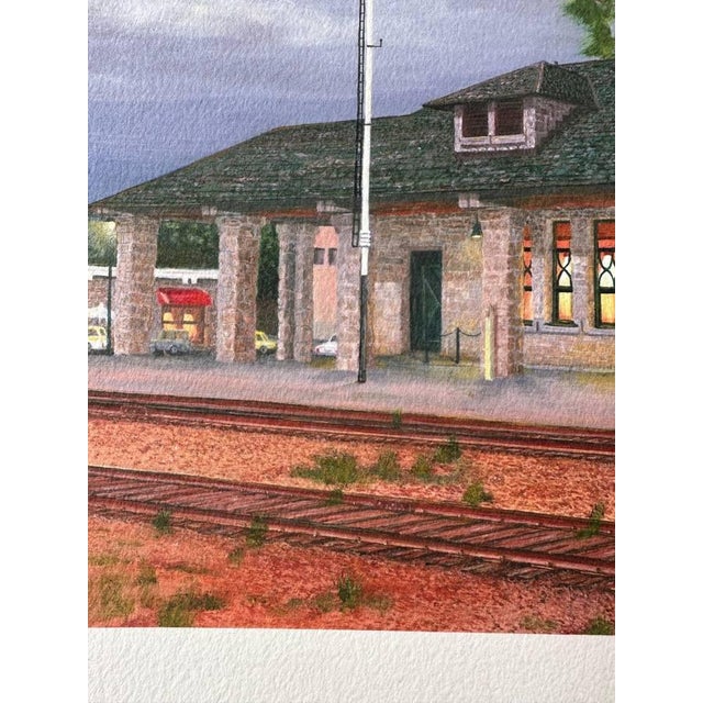 1998 Santa Rosa Train Station Watercolor on Board Paper Painting Signed Cityscape For Sale In Los Angeles - Image 6 of 11
