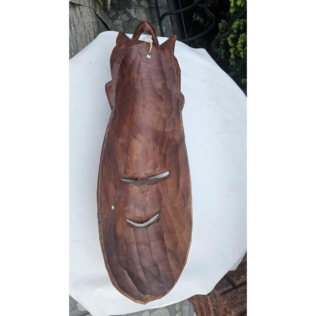 Brown Vintage Wooden African Mask, 1960s For Sale - Image 8 of 10