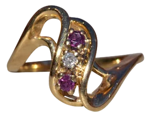 The Stavely: Ladies 14K Yellow Gold Open Bypass Ring with Rubies and Diamond