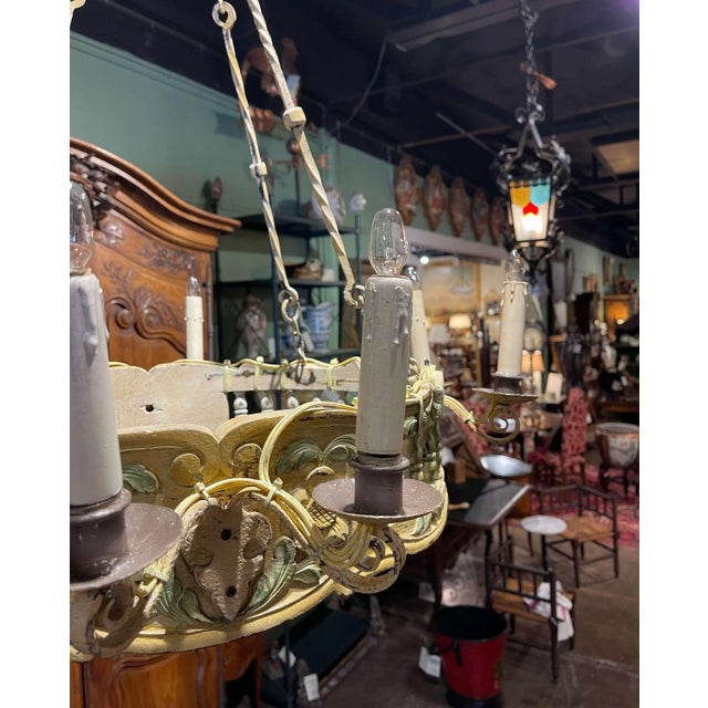 Early 20th Century French Louis XV Style Painted Wood Eight-Light Chandelier For Sale - Image 12 of 13