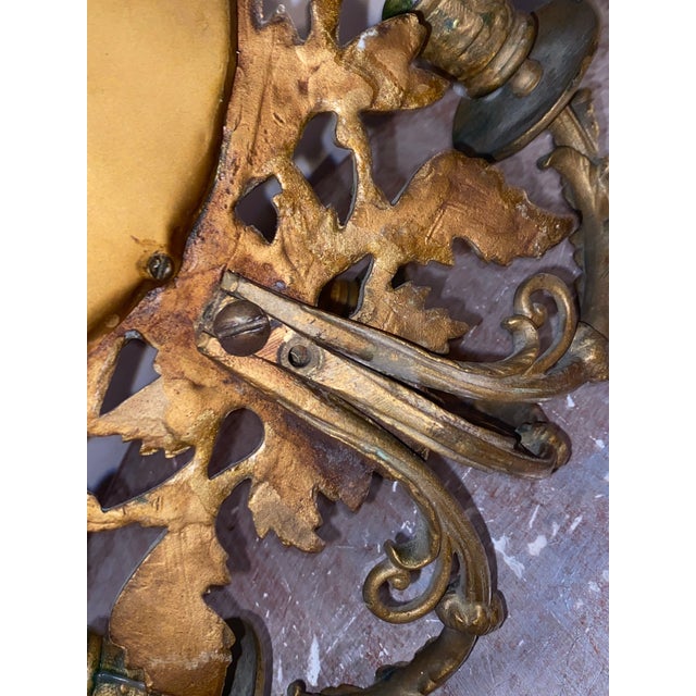 Gilded Bronze Figural Wall Mirror Sconce With Candle Holders. For Sale In Miami - Image 6 of 11