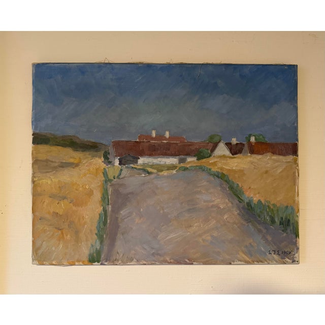 Mid-Century Modern Mid Century Modern Danish Landscape Oil For Sale - Image 3 of 3