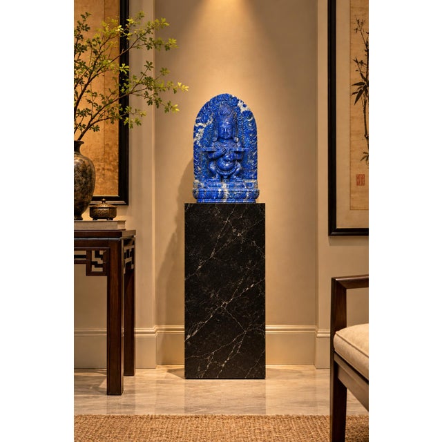 A large, magnificent, finely carved, highest grade AAAAA lapis lazuli sculpture depicts Mahakala Panjaranatha, a wrathful...