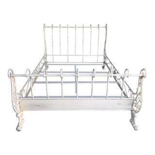 Cast Iron Factory Distressed Queen Sleigh Bed For Sale