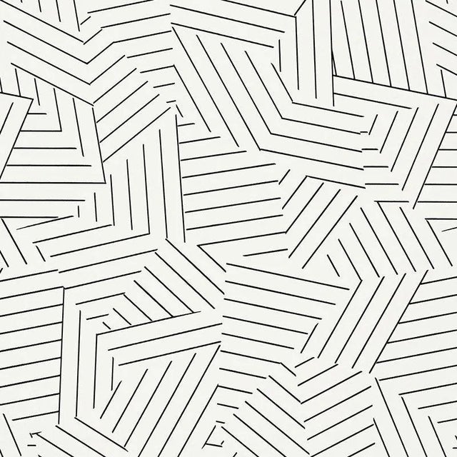 Sample - Schumacher Deconstructed Stripe Geometric Wallpaper in Black For Sale