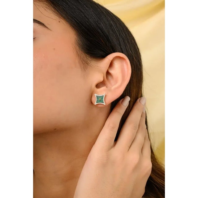This is part of Chairish’s Fine Jewelry assortment. 5.241 CTW Malachite Diamond Sparkle Shape Stud Earrings in 18K Gold to...