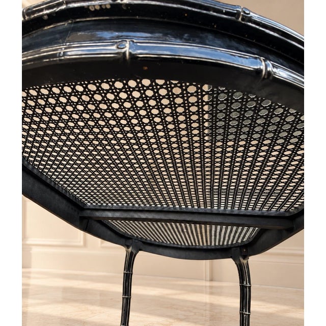 Jade Vintage Chinoiserie Dark Jade Lacquer Faux Bamboo Dining Table With Glass & Woven Panel Top For Sale - Image 8 of 13