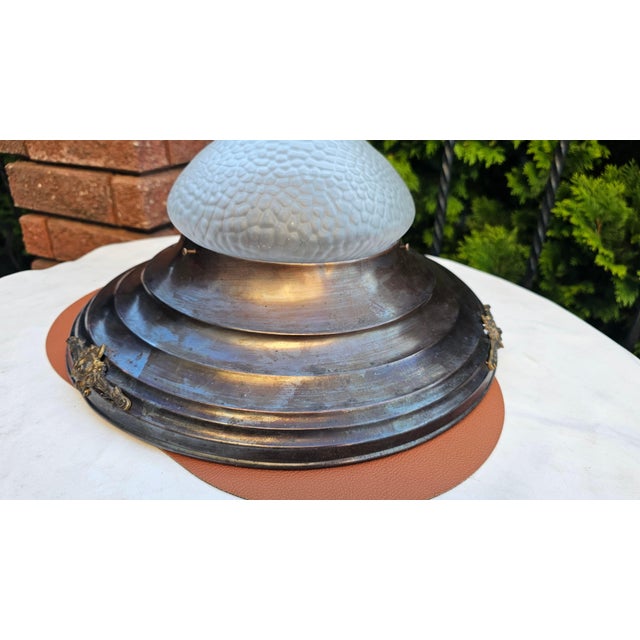 Art Deco, brass ceiling lamp, dimensions: height 19 cm, diameter 41.7 cm, shade diameter 19.5 cm. European Plug (up to...