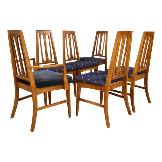 Young Manufacturing Vintage Mid Century Modern Set of 6 Tapered Ladder Back Dining Chairs For Sale