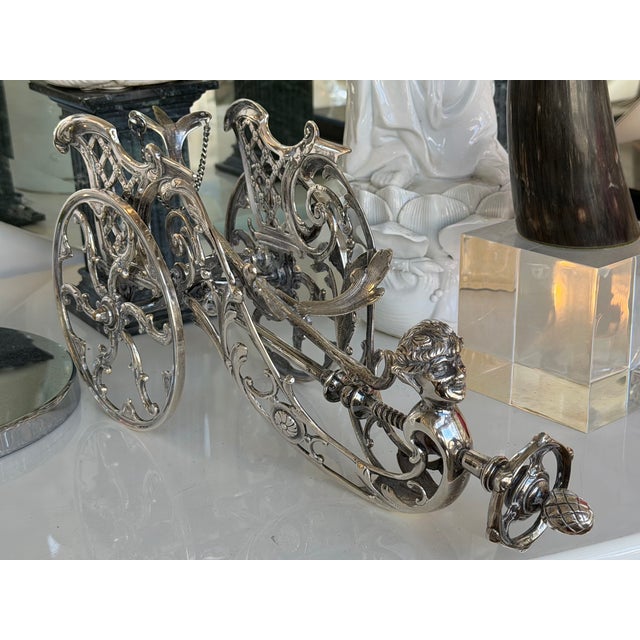 Antique Silver Wine Bottle Chariot Trolley Caddy - Made in Italy For Sale - Image 12 of 14