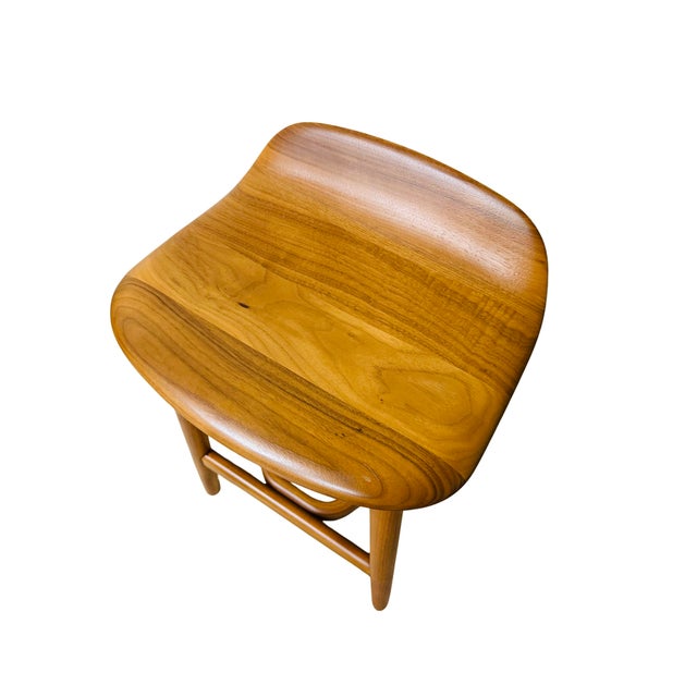 Geiger Attributed Crosshatch Counter Stool by Eoos for MillerKnoll | Solid Walnut Sculptural Wood Bar Stool For Sale - Image 10 of 13