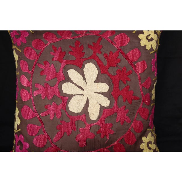Red Contemporary Needle Work Suzani Pillow Cover For Sale - Image 8 of 10