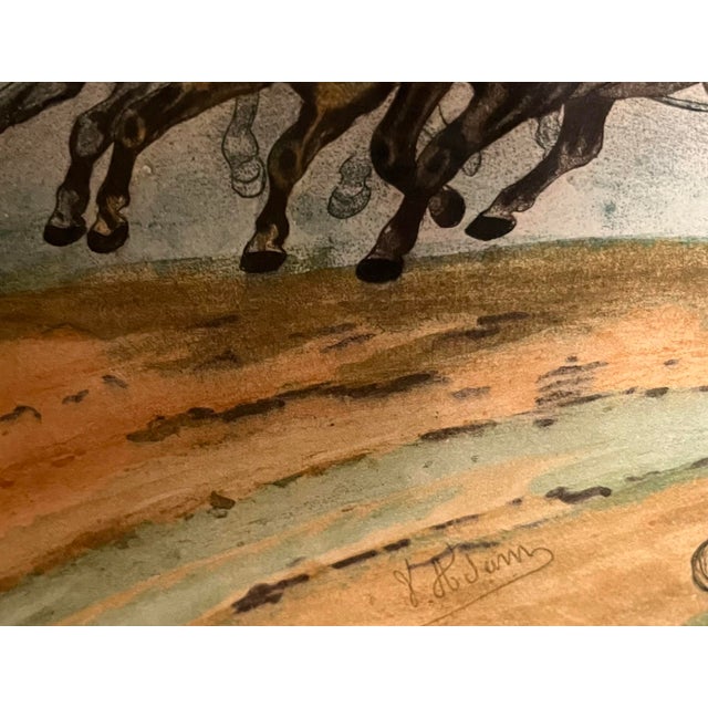 Printmaking Materials Vintage Framed Hand Colored Etching 'The Coach of Posts' by Victor-Jean Adams For Sale - Image 7 of 8