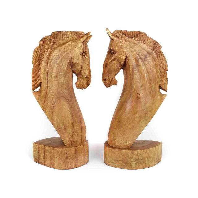 Wood Late 20th Century Hand Carved Solid Wood Horse Head Bust Sculpture - a Pair For Sale - Image 7 of 7