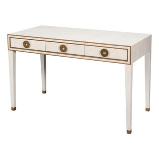 Art Deco Shagreen Writing Desk in White with Brass Ring Pulls For Sale