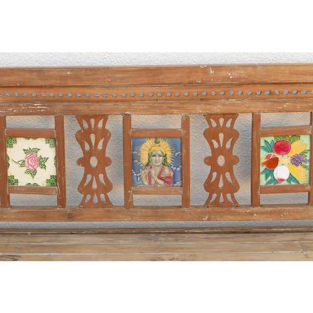 Wood Antique Indian Raj Teak Bench For Sale - Image 7 of 14