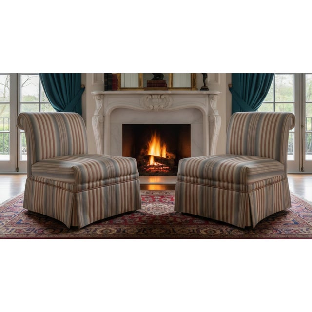 Beautiful Pair of Drexel Heritage Slipper Chairs 1998 For Sale - Image 9 of 9