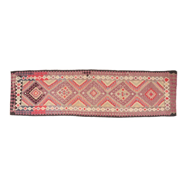 1950s Bold Geometric Medallion Kilim Runner For Sale