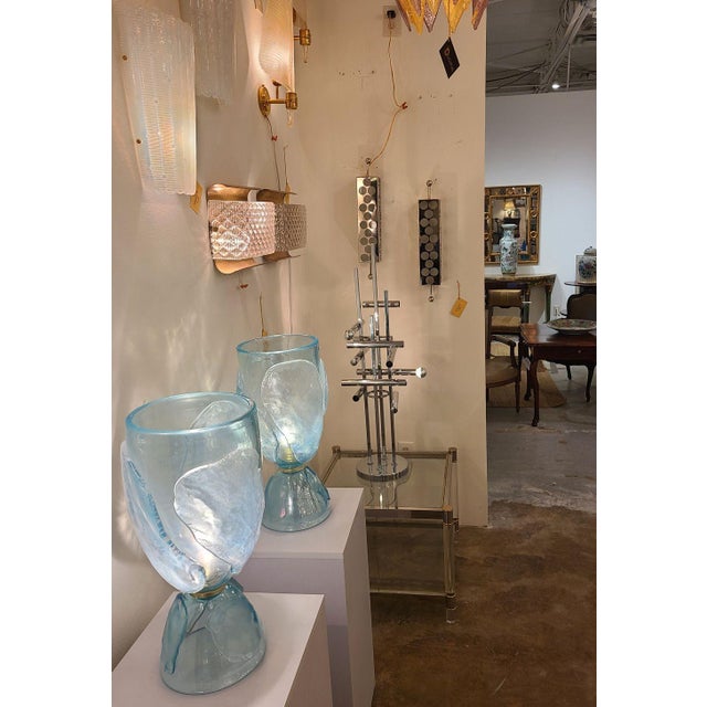 Seguso 1970s Mid Century Modern Blue Attributed to Seguso Murano Glass Lamps - a Pair For Sale - Image 4 of 12