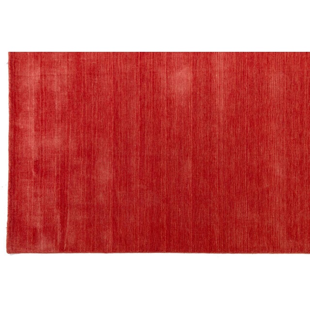 Red Apadana's Modern Gabbeh Hand-Loom Wool Area Rug in Crimson Red For Sale - Image 8 of 10