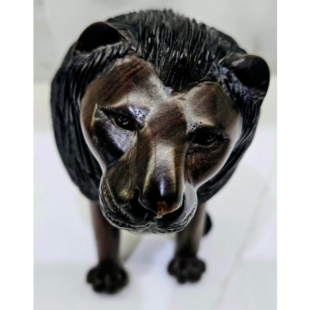 Mid 20th Century Vintage African Hand-Carved Hardwood Lion Sculpture by Nguma For Sale - Image 5 of 10