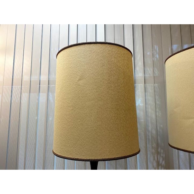 White Danish Mid-Century Lamps with Original Shades - a Pair For Sale - Image 8 of 13