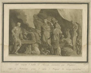 Johann Theophilus Prestel after Primaticcio, Iole Cutting Hercules Coat, 1777 Paper