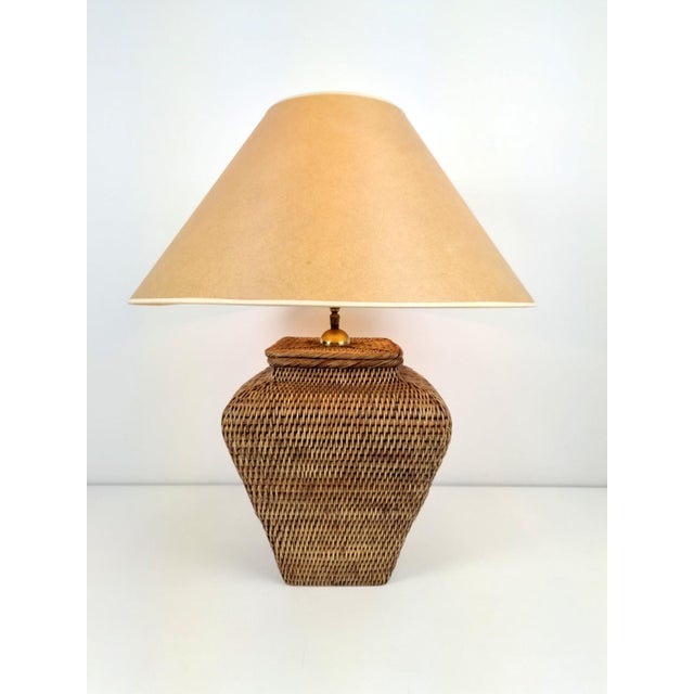 Brown Large Hand Woven Wicker Rattan Table Lamp, France, 1970s For Sale - Image 8 of 8