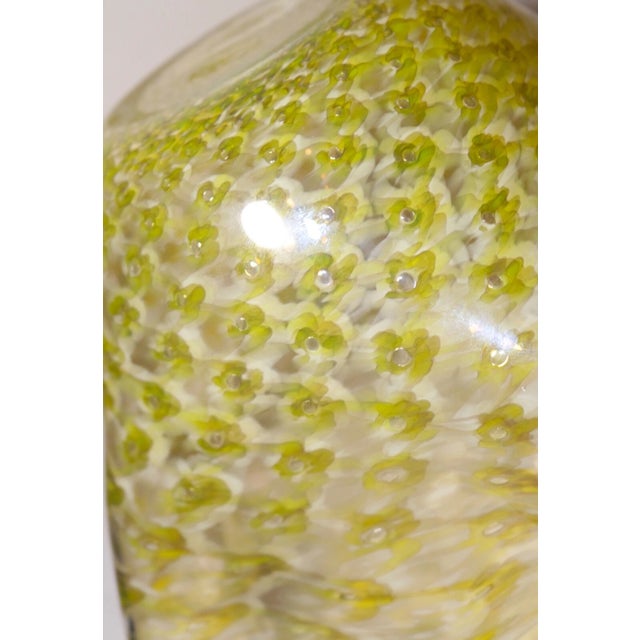 Yellow Vintage Hand Blown Murano Glass Handkerchief Controlled Bubble Green Vase Bowl For Sale - Image 8 of 11