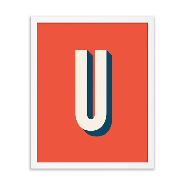 Alphabet Series in Red, Letter U by Pencil & Paper in White Frame, XS Art Print For Sale