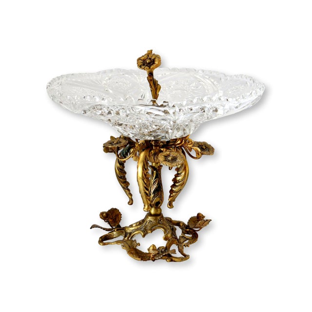 Metal Antique Bronze & Crystal Centerpiece, Acorns & Flowers For Sale - Image 7 of 9