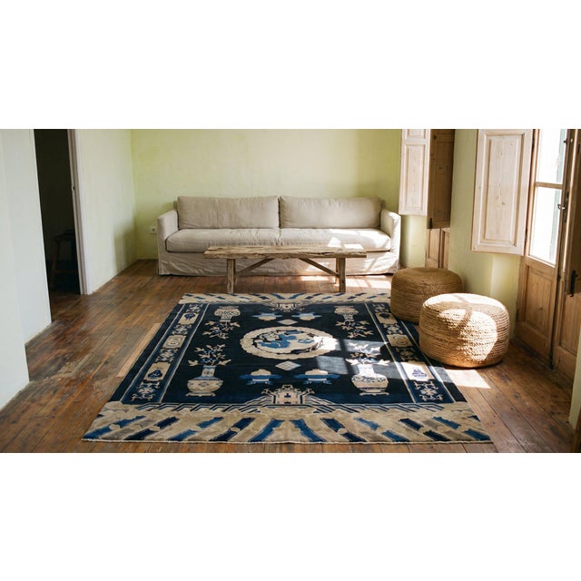 Excellent Black and Tan Color With Dragon Design Antique Chinese Ningxia Rug For Sale - Image 9 of 9