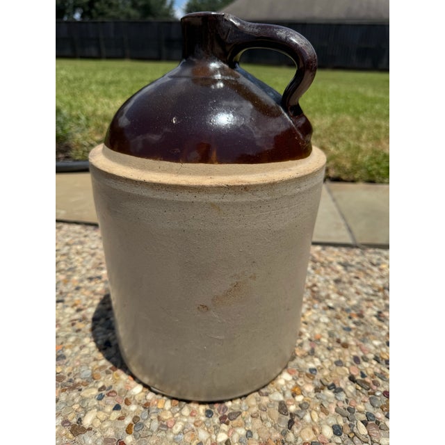 Antique American Salt-Glazed Stoneware Jug With Albany Slip Shoulder, Circa 1890 For Sale - Image 11 of 12