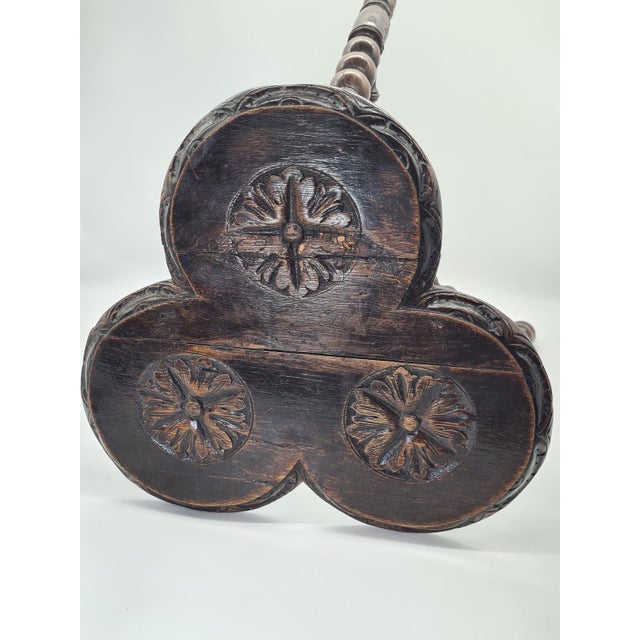 Wood Antique Oak Side Table with Ornate Tabletop, 1920s For Sale - Image 7 of 10