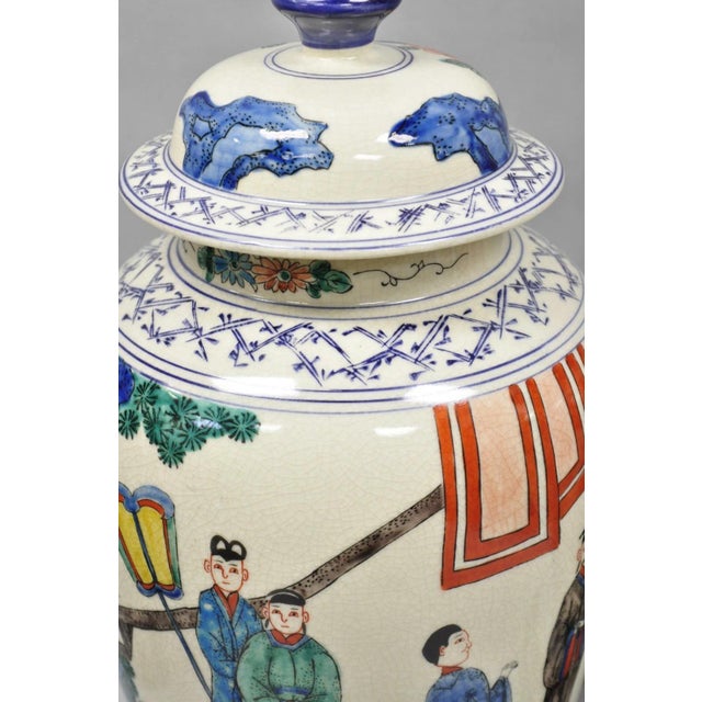 Vintage Chinoiserie Oriental Oatmeal Ginger Jar Ceramic Table Lamps - A Pair For Sale - Image 12 of 13