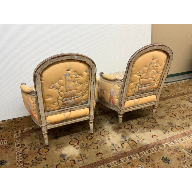 19th Century 19th Century Delmar Chinoiserie Printed Bergere Chairs, Pair For Sale - Image 5 of 12