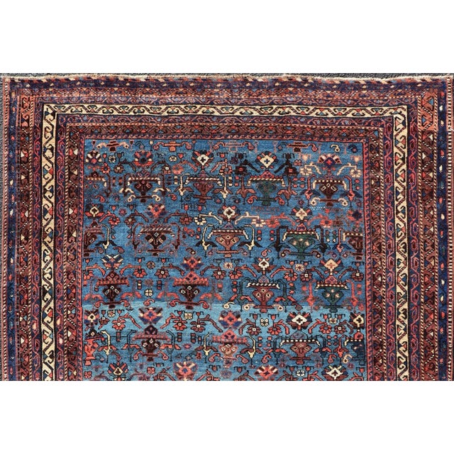 Antique Persian Afshar Rug in Beautiful Blue Background With Tribal Motifs 4'8 X 6'0 For Sale - Image 4 of 11