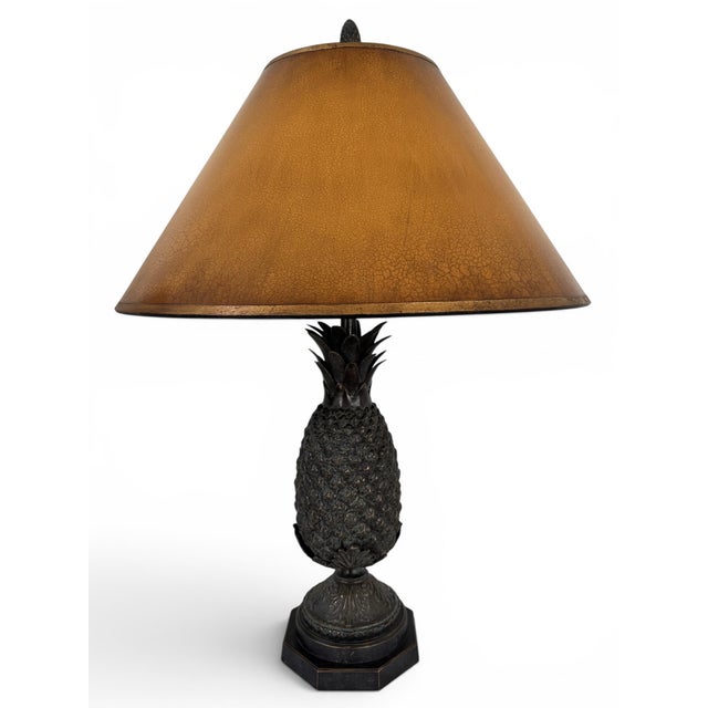 Hollywood Regency Pair of Vintage Bronze Pineapple Table Lamp in the Style of Maitland Smith For Sale - Image 3 of 12