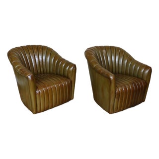 Vintage Pair of Leather Channel-Tufted Club Chairs by Martin/Brattrud, 1987 For Sale